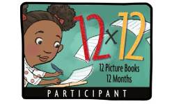 Girl writing, 12x12 participant badge.