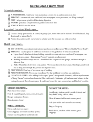 Instructions for creating a worm compost bin.